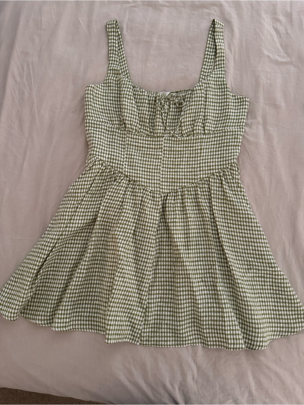 Reformation Daria Linen Sundress in Green Gingham